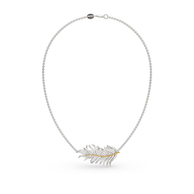 Two Tone Feather Sterling Silver Necklace-JE-Juri Elle