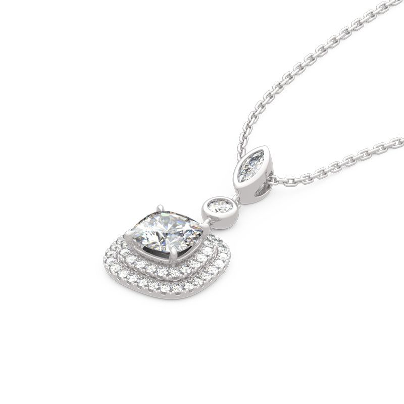 Double Halo Cushion Cut Sterling Silver Necklace-JE-Juri Elle