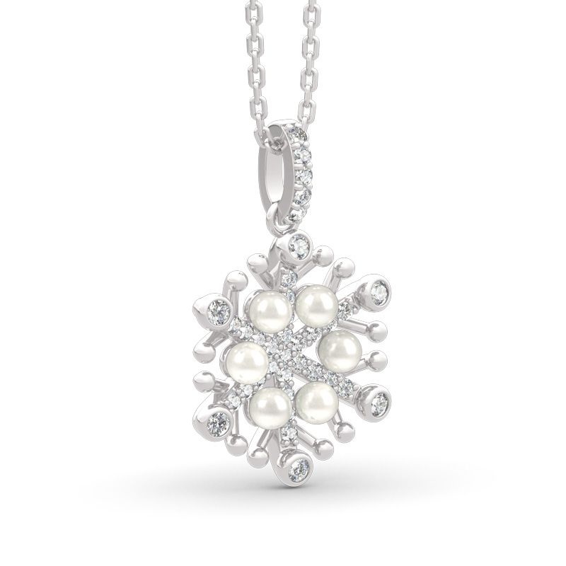 Snowflake Cultured Pearl Sterling Silver Necklace-JE-Juri Elle