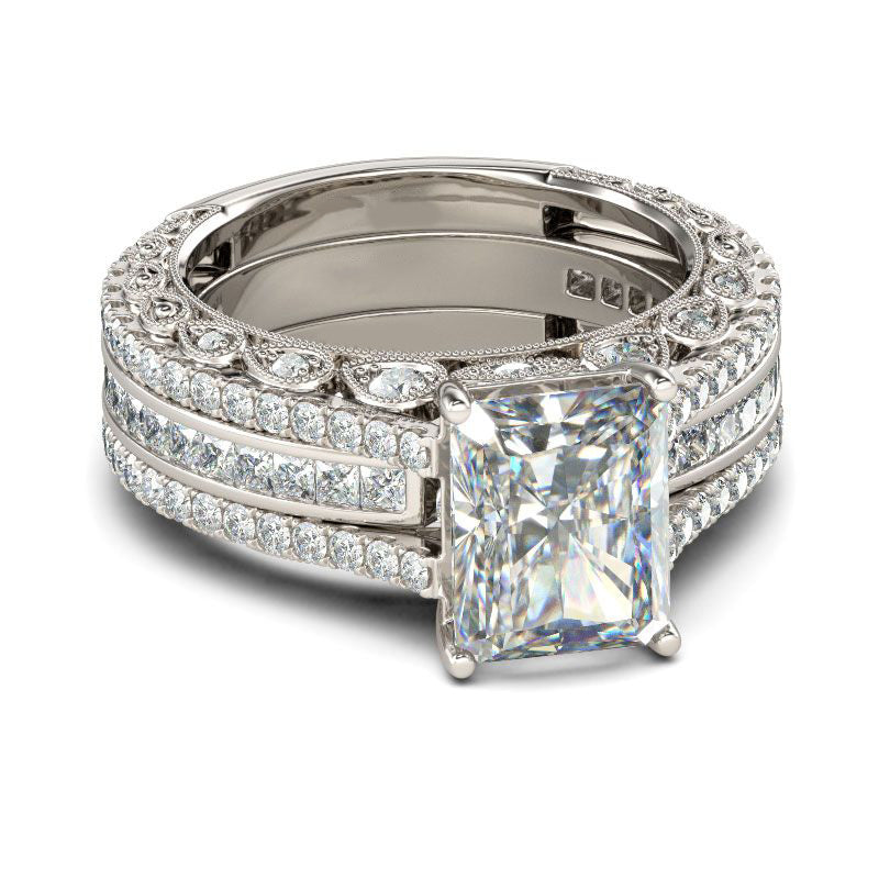 Interchangeable Radiant Cut Sterling Silver Ring Set-JE-Juri Elle