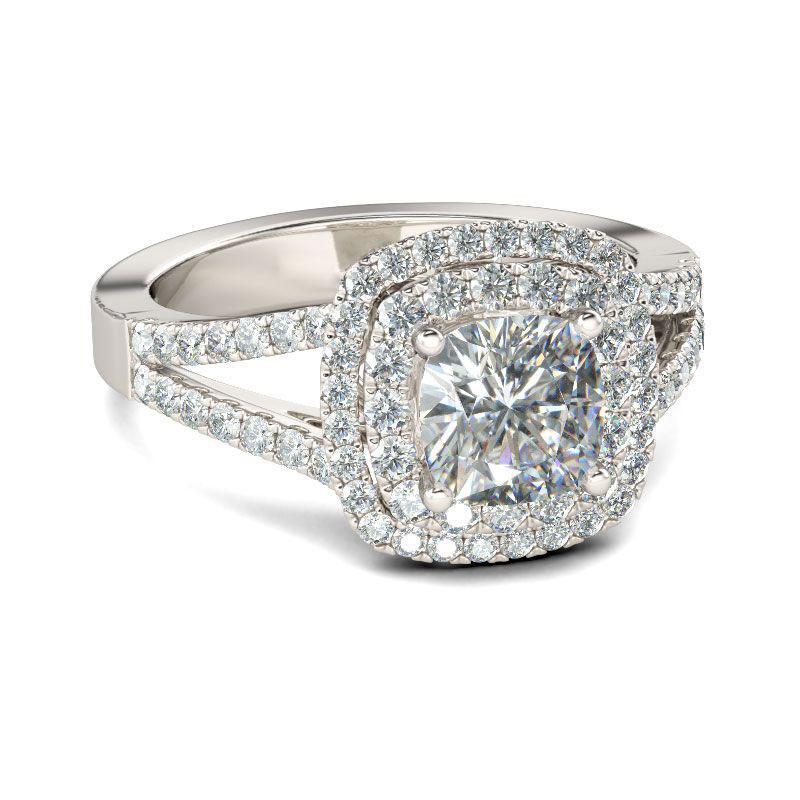 Halo Split Shank Cushion Cut Sterling Silver Engagement Ring-JE-Juri Elle