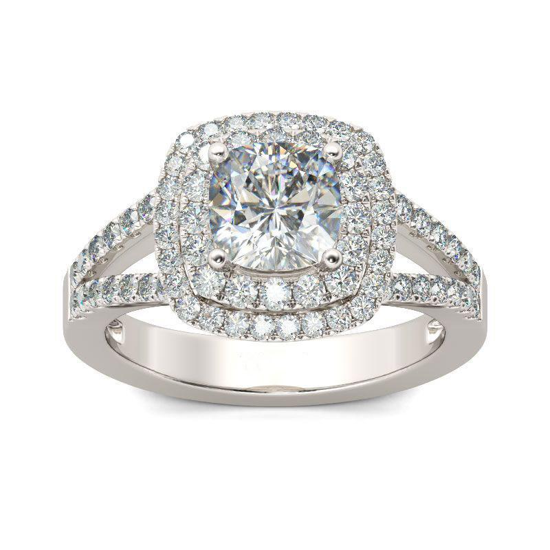 Halo Split Shank Cushion Cut Sterling Silver Engagement Ring-JE-Juri Elle