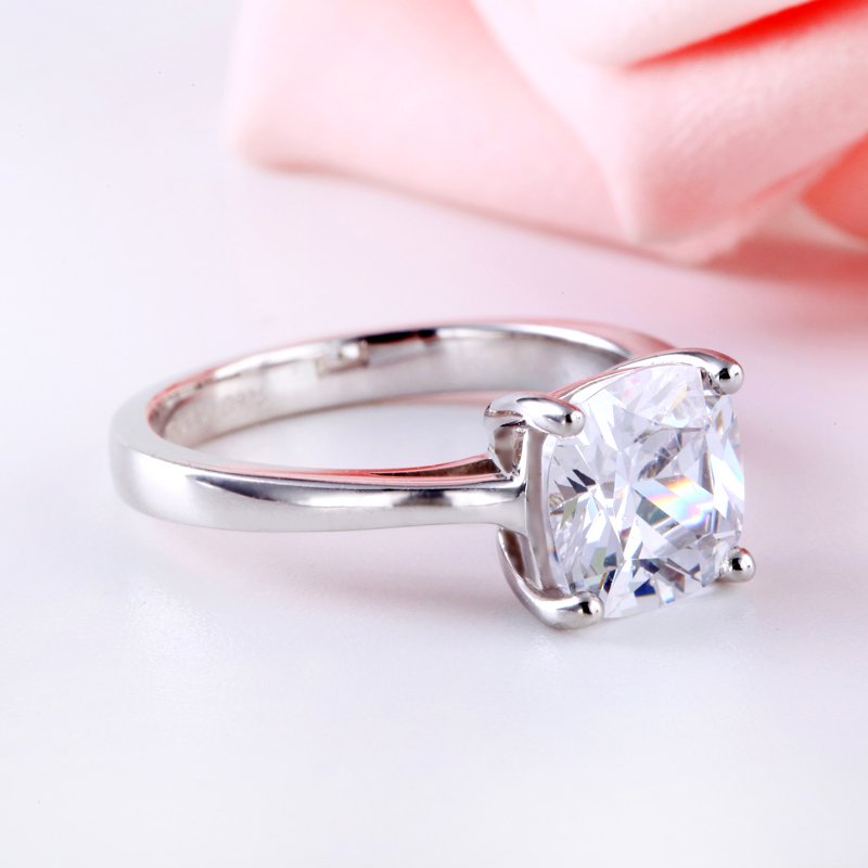 Classic Solitaire Cushion Cut Sterling Silver Engagement Ring-JE-Juri Elle