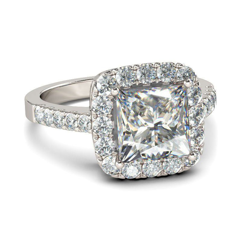 Jeulia Halo Princess Cut Sterling Silver Ring-JE-Juri Elle