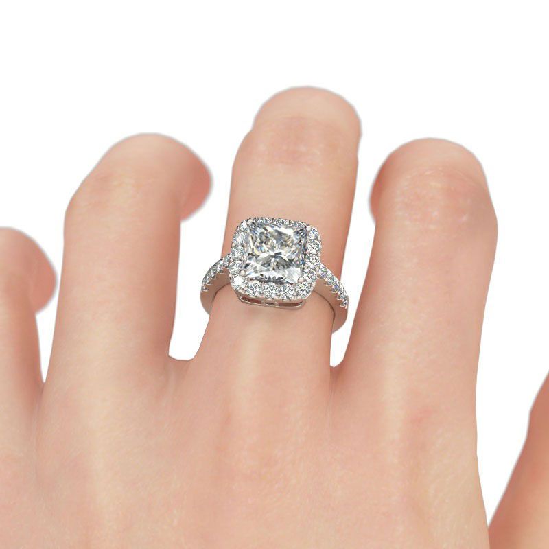 Jeulia Halo Princess Cut Sterling Silver Ring-JE-Juri Elle