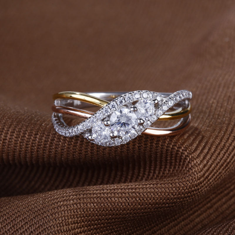 Interwoven Three Stone Round Cut Sterling Silver Ring-JE-Juri Elle