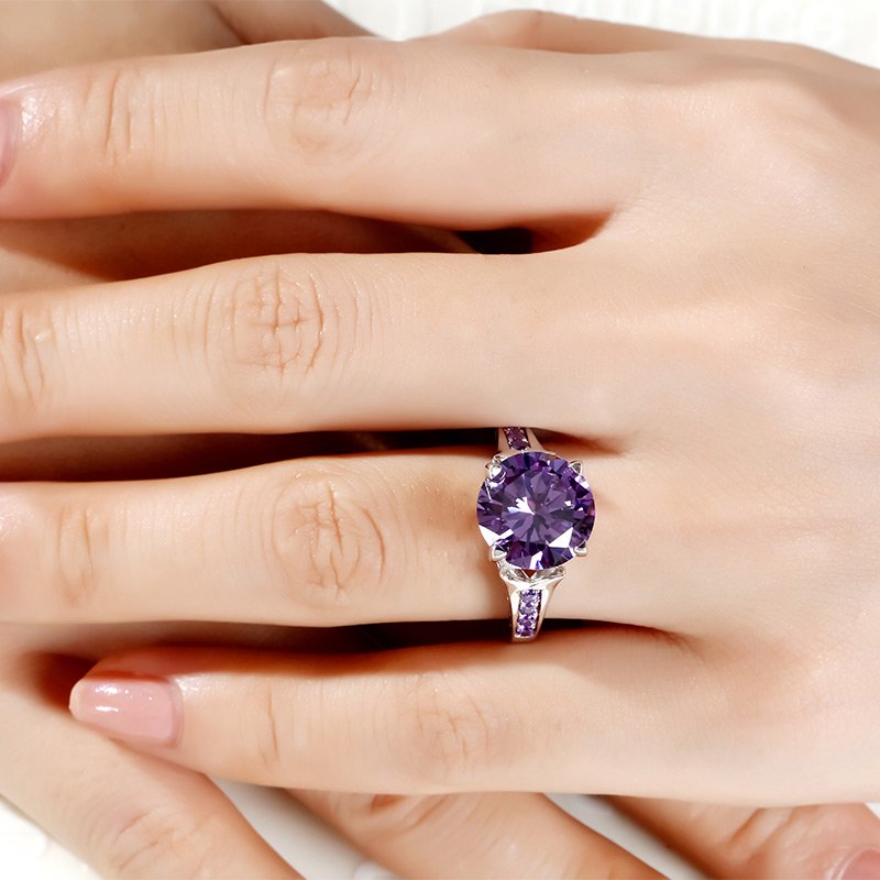 Lilac Flower Round Cut Sterling Silver Ring-JE-Juri Elle