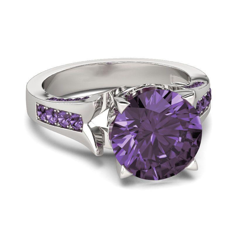 Lilac Flower Round Cut Sterling Silver Ring-JE-Juri Elle