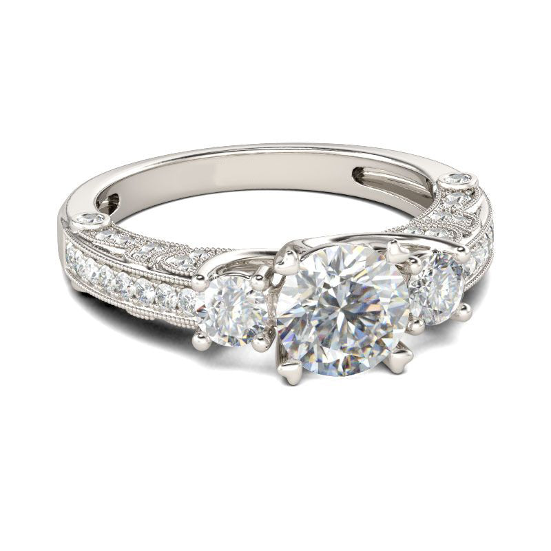 Milgrain Three Stone Round Cut Sterling Silver Ring-JE-Juri Elle
