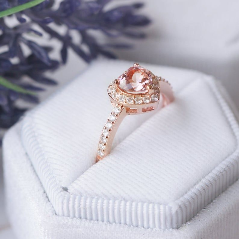 Halo Heart Cut Synthetic Morganite Sterling Silver Ring-JE-Juri Elle