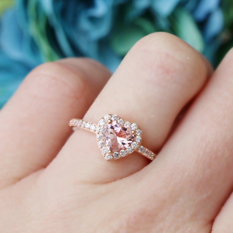 Halo Heart Cut Synthetic Morganite Sterling Silver Ring-JE-Juri Elle