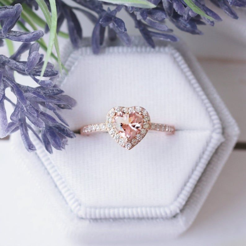 Halo Heart Cut Synthetic Morganite Sterling Silver Ring-JE-Juri Elle