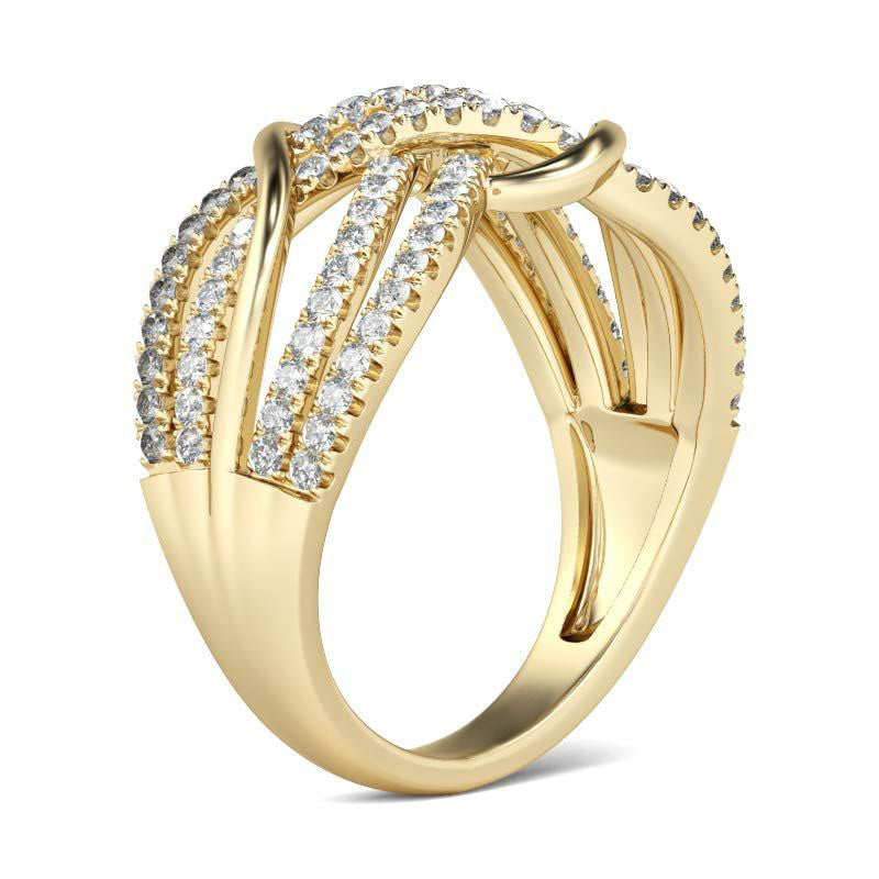 Gold Tone Intertwined Round Cut Sterling Silver Women's Band-JE-Juri Elle