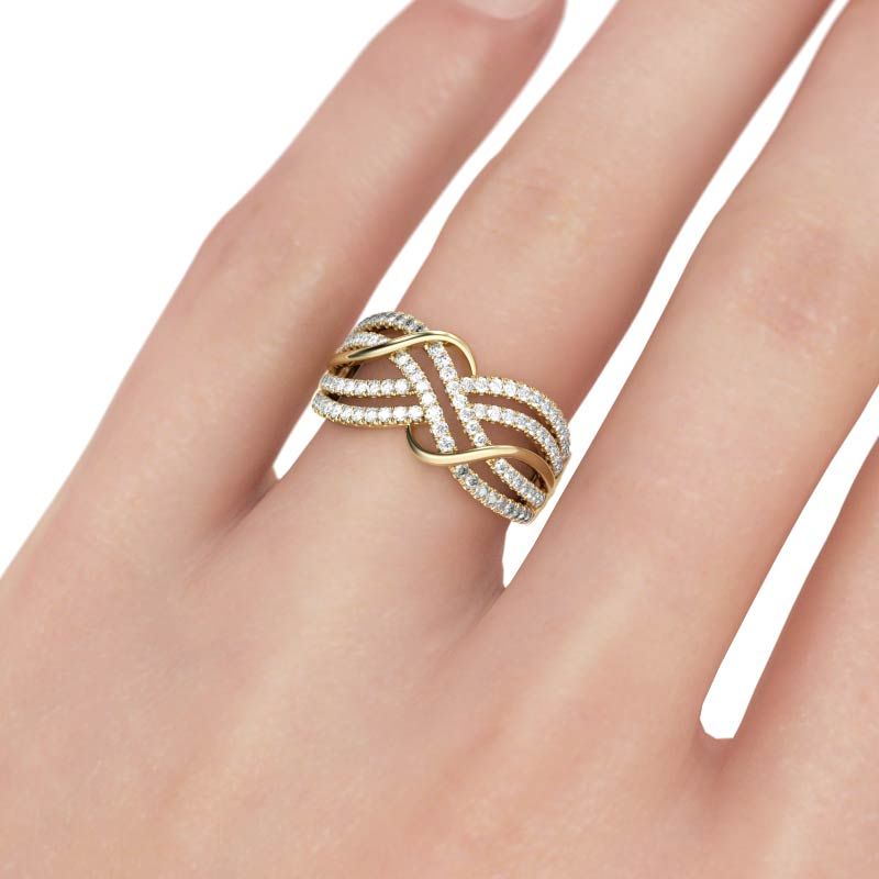 Gold Tone Intertwined Round Cut Sterling Silver Women's Band-JE-Juri Elle