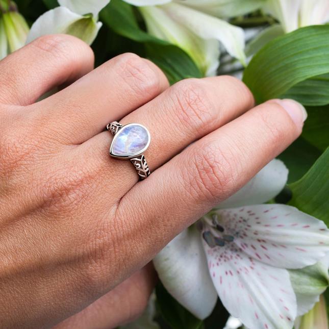 Moonstone Ring - Ornamented Teardrop-MM-Juri Elle