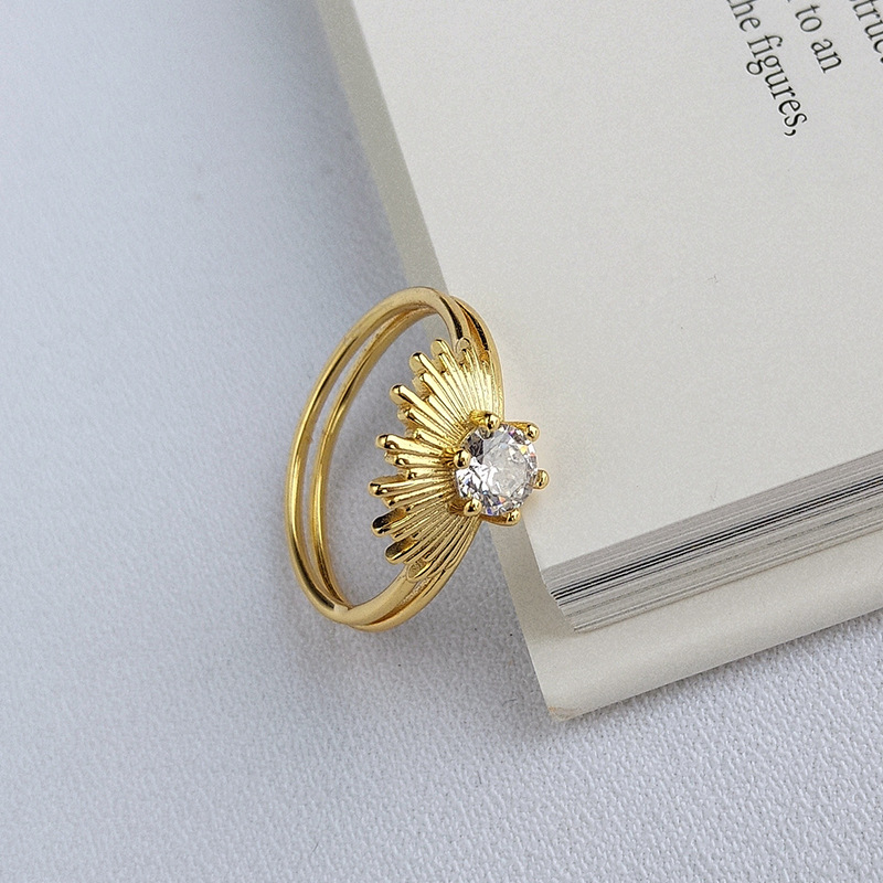 Peacock Round Cut Sterling Silver Plated Gold Ring