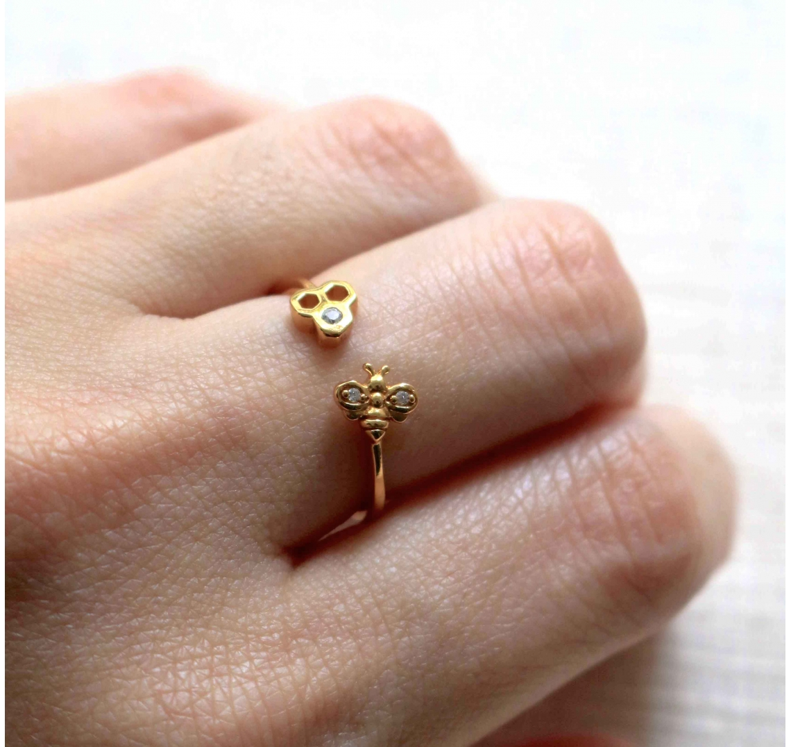 Honeycomb Bee Ring Gold-J&CO-Juri Elle