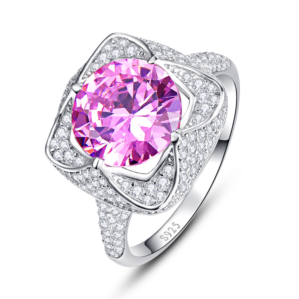 Flower Round Cut Sterling Silver Ring-ZX-Juri Elle