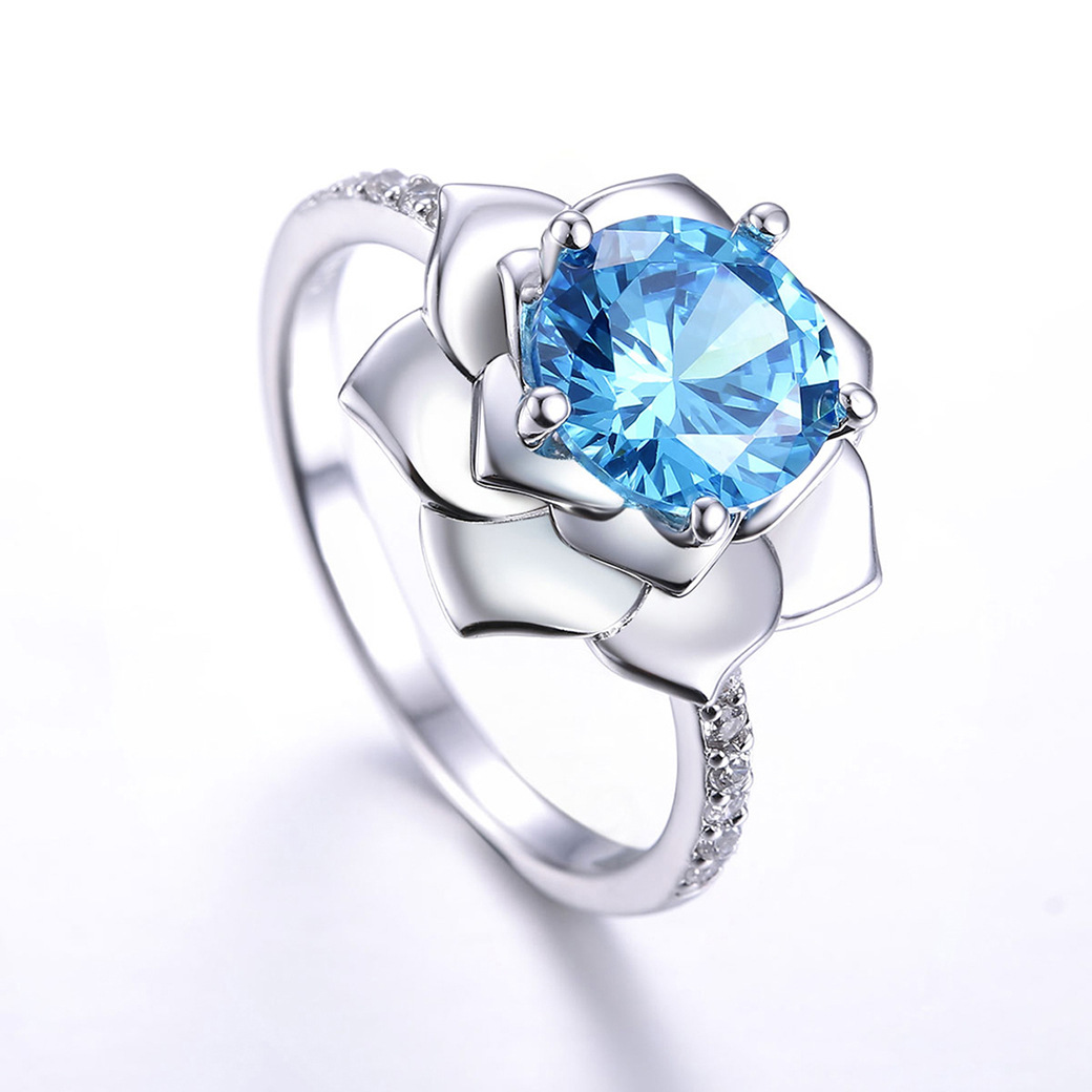 Flower Round Cut Sterling Silver Ring-ZX-Juri Elle