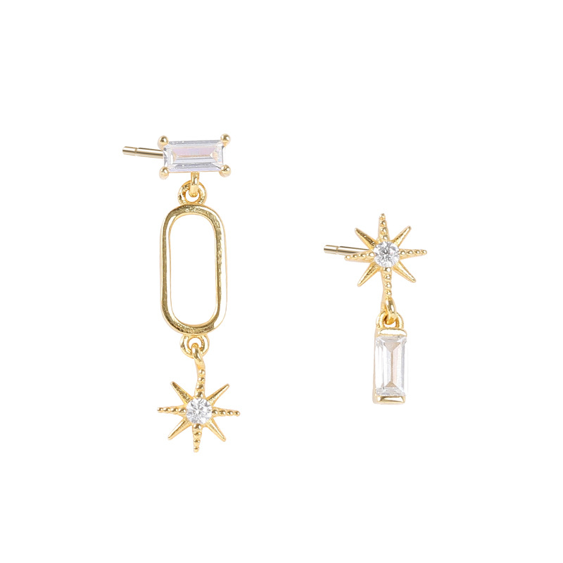 Eight-pointed Star Geometric Round Cut Sterling Silver Stud Earrings