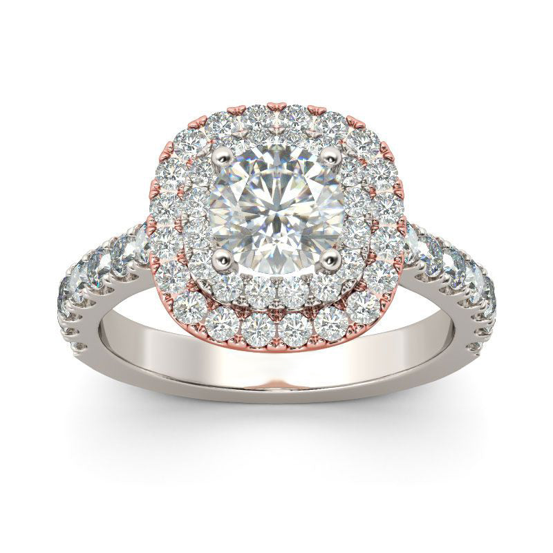 Classic Halo Two Tone Round Cut Sterling Silver Ring-JE-Juri Elle