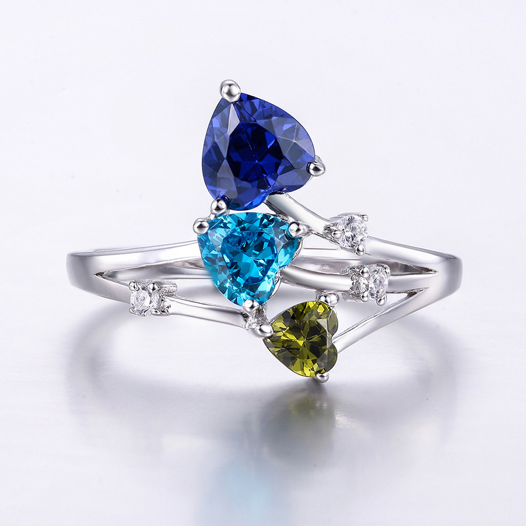 Three Heart Cut Sterling Silver Ring-ZX-Juri Elle