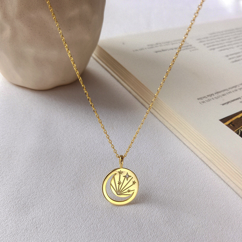 Hollow Light Round Cut Sterling Silver Plated Gold Necklace