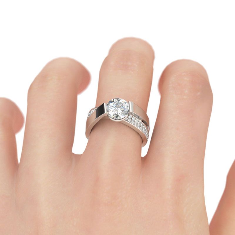 Tension Set Round Cut Sterling Silver Ring-JE-Juri Elle