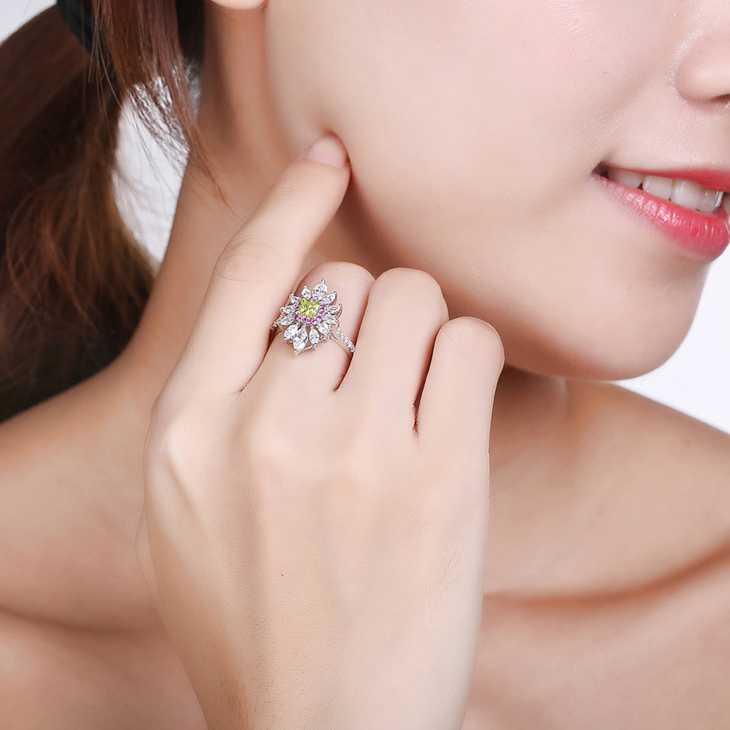 Flower Princess Cut Sterling Silver Ring-ZX-Juri Elle