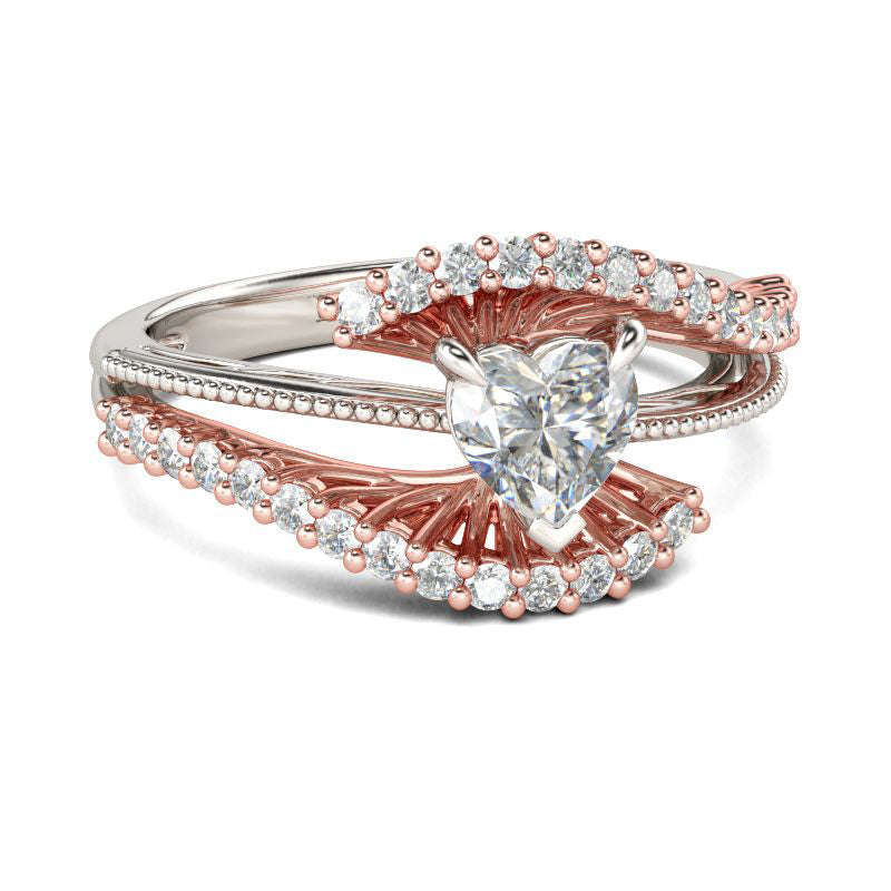 Bead Two Tone Heart Cut Sterling Silver Ring-JE-Juri Elle