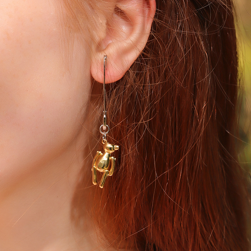 Personality Bear Sterling Silver Plated Gold Earring