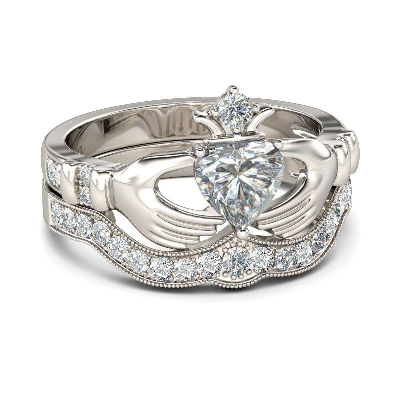 Simple Crown Claddagh Sterling Silver Ring Set-JE-Juri Elle