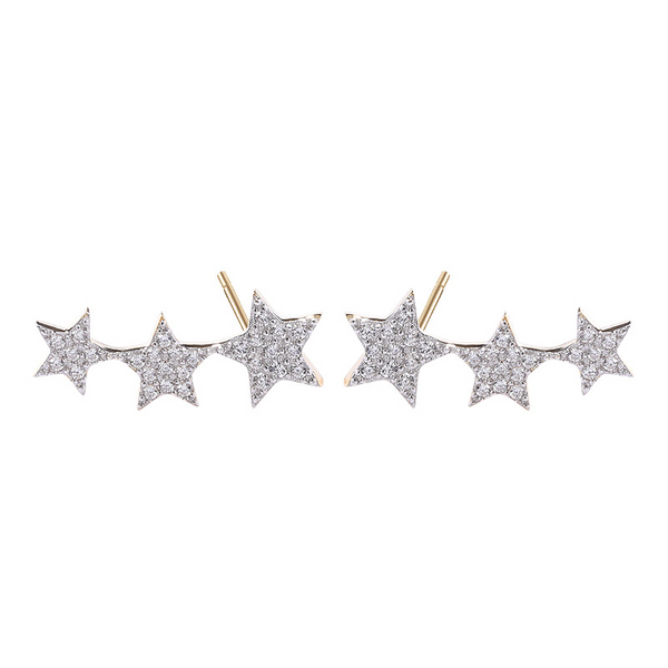 Multiple Stars Round Cut Sterling Silver Plated Gold Stud Earring