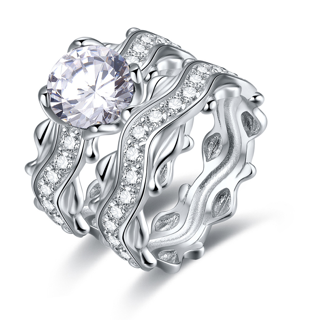 Classic Round Cut Sterling Silver Ring Set-ZX-Juri Elle