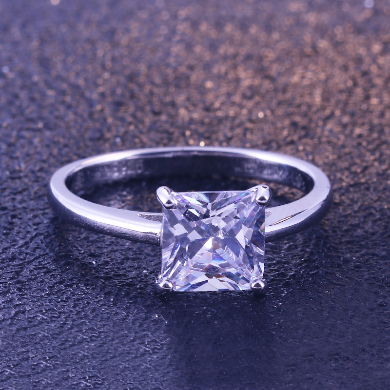 Solitaire Princess Cut Sterling Silver Ring-TL-Juri Elle