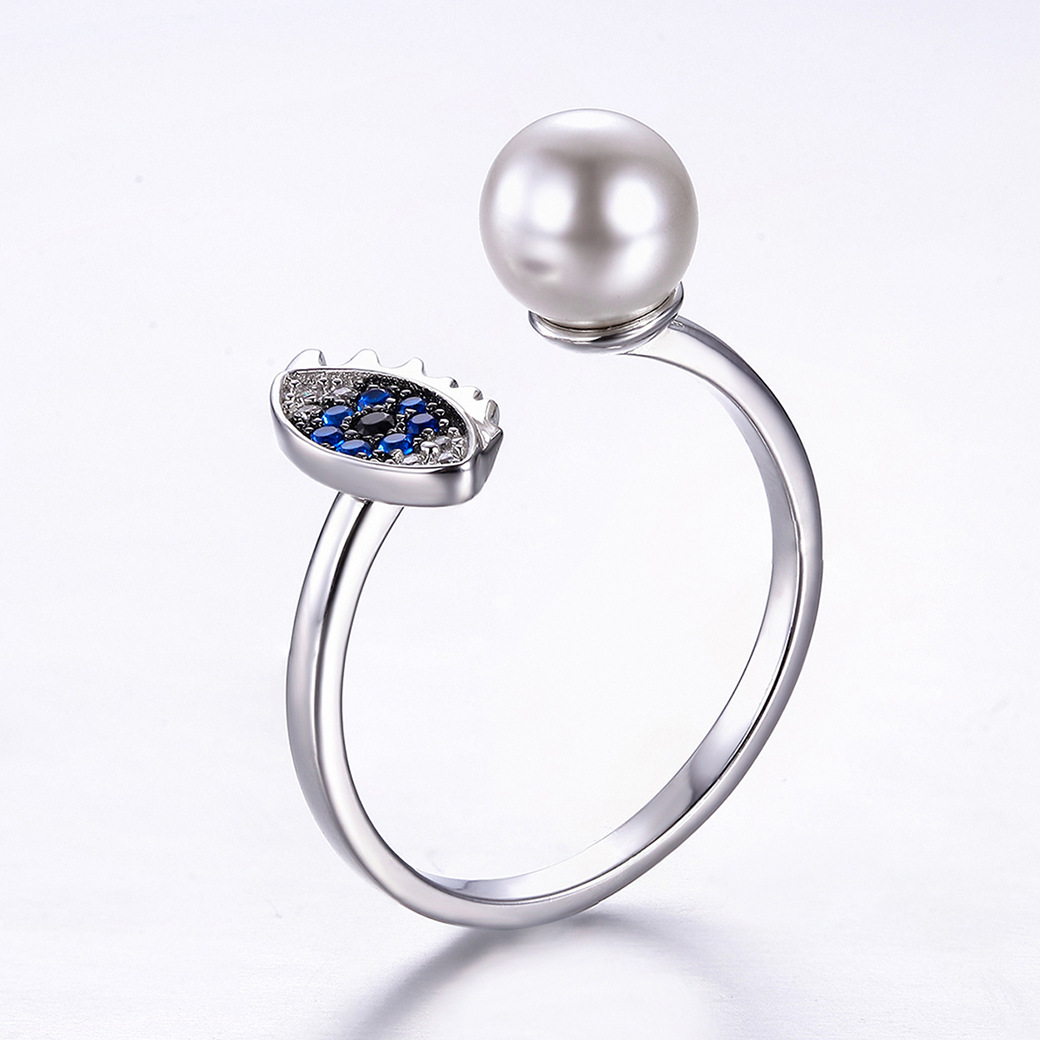 Pearl Round Cut Sterling Silver Ring-ZX-Juri Elle