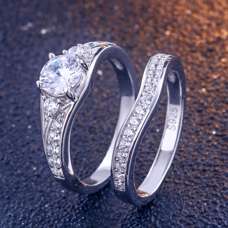 Promise Round Cut Sterling Silver Ring Set-TL-Juri Elle