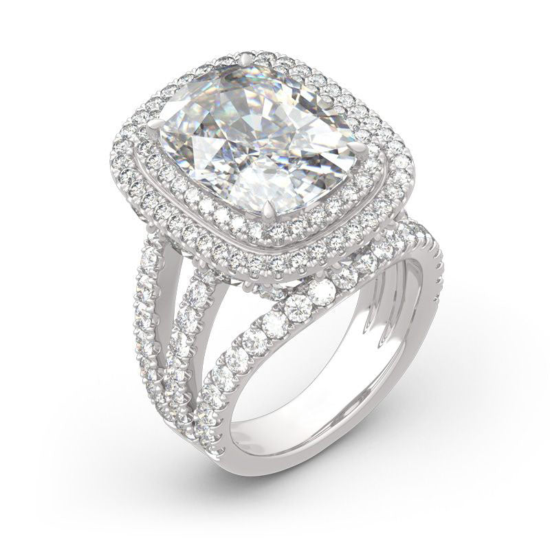 Double Halo Cushion Cut Sterling Silver Ring-JE-Juri Elle