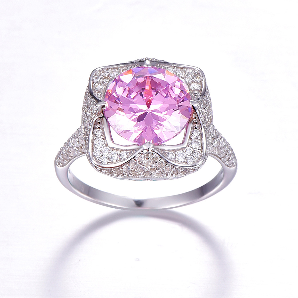 Flower Round Cut Sterling Silver Ring-ZX-Juri Elle