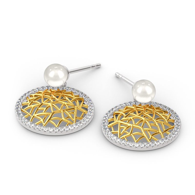 Modern Filigree Cultured Pearl Sterling Silver Earrings-JE-Juri Elle
