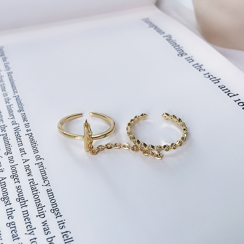 Cross Chain Round Cut Sterling Silver Plated Gold Ring