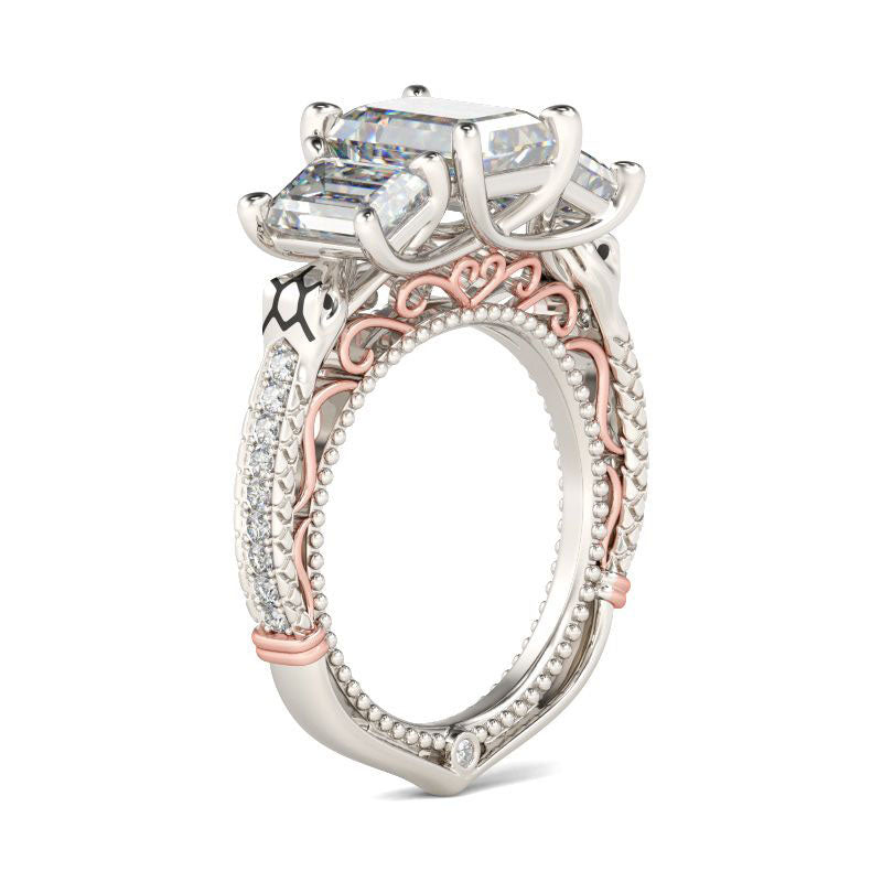 Three Stone Emerald Cut Sterling Silver Snake Ring-JE-Juri Elle
