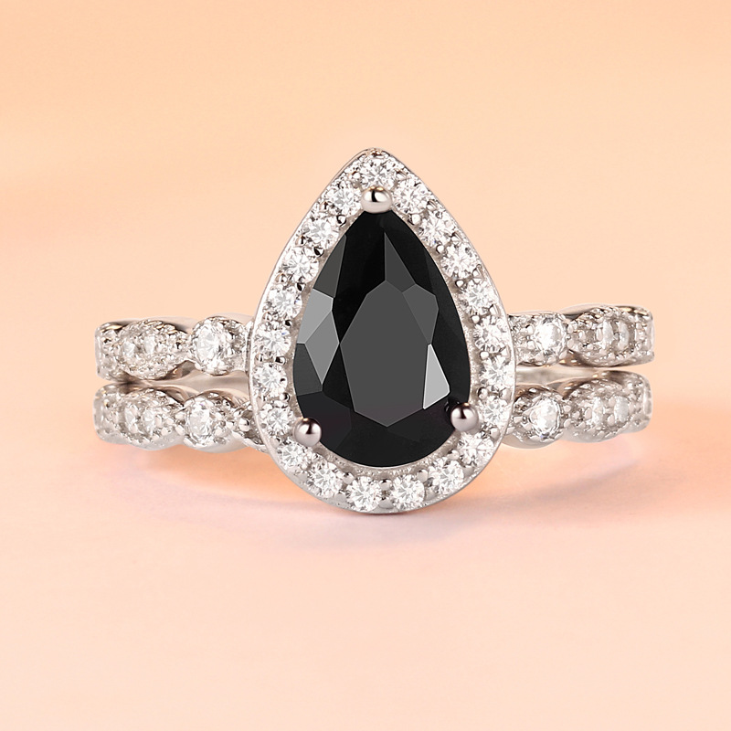 Halo Pear Cut Sterling Silver Ring Set-TL-Juri Elle