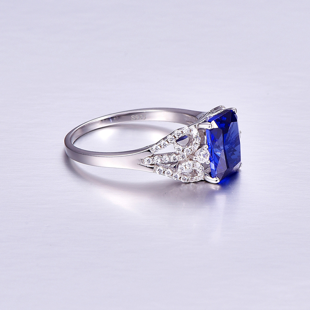 Shiny Cushion Cut Sterling Silver Ring-ZX-Juri Elle