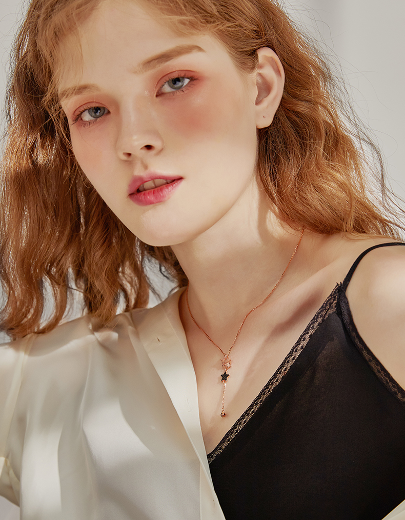 Picking Stars For You Round Cut Sterling Silver Plated 14K Rose Gold Necklace