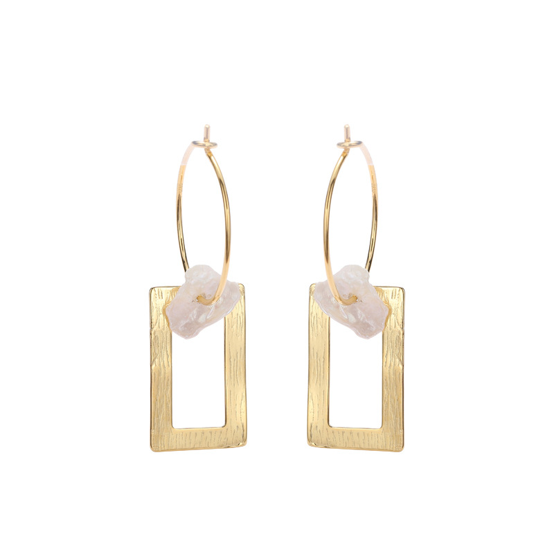 Circle Geometry Baroque Pearl Sterling Silver Plated Gold Earring