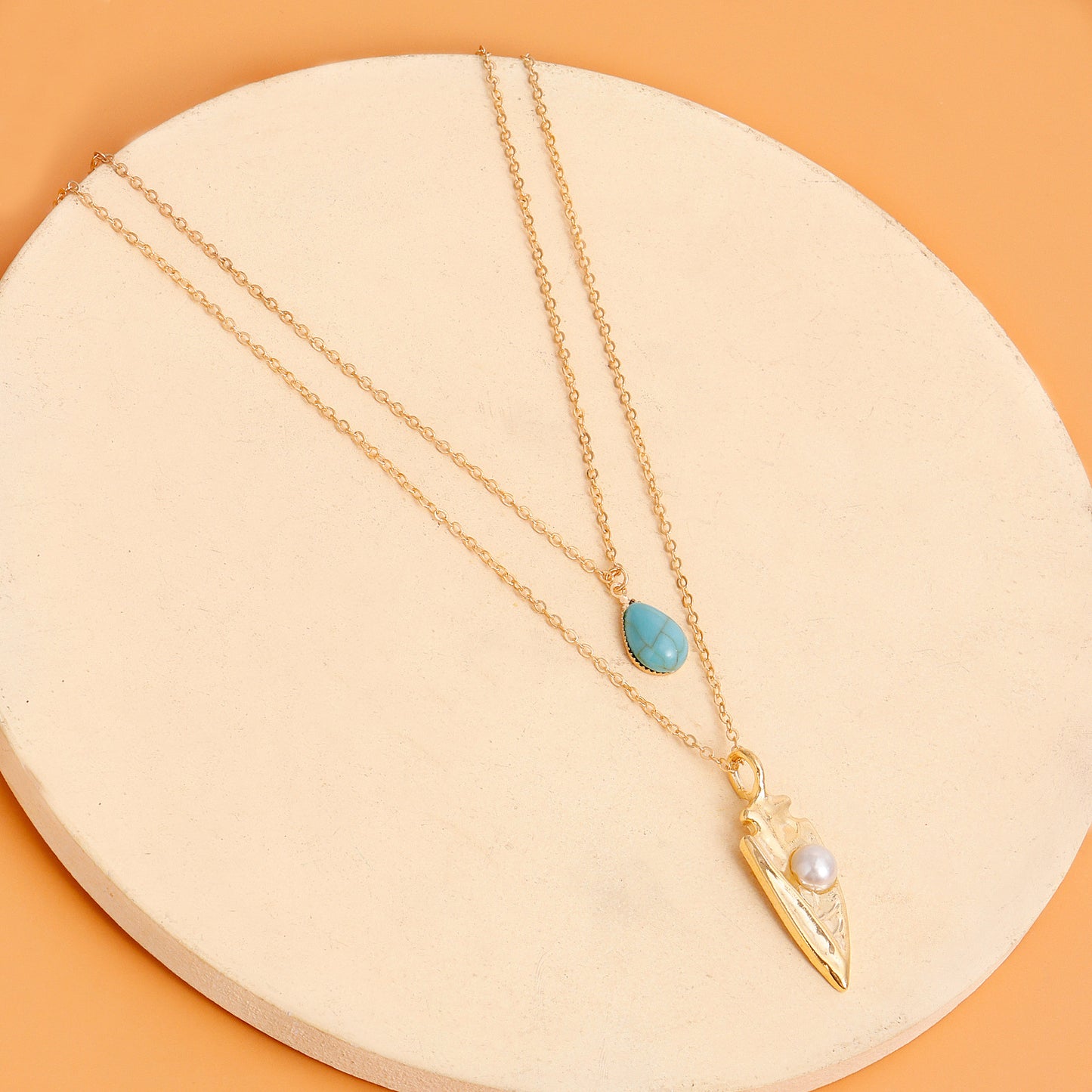 Collier Bohème Bouclier Géométrique Bleu Turquoise