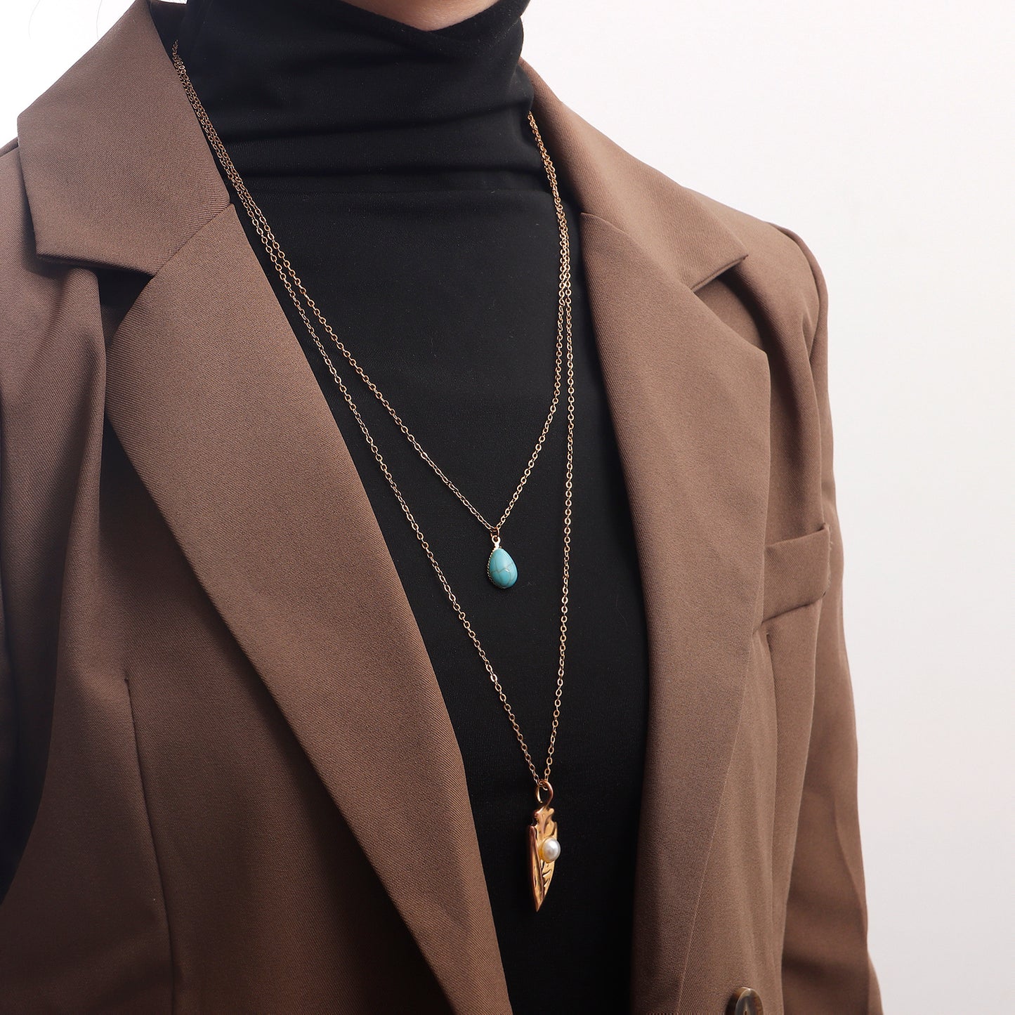 Collier Bohème Bouclier Géométrique Bleu Turquoise