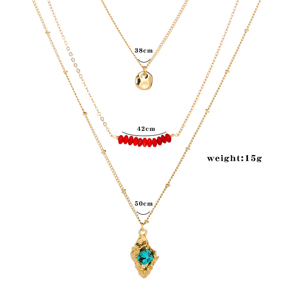 Collier bohème doré haricot corail rock