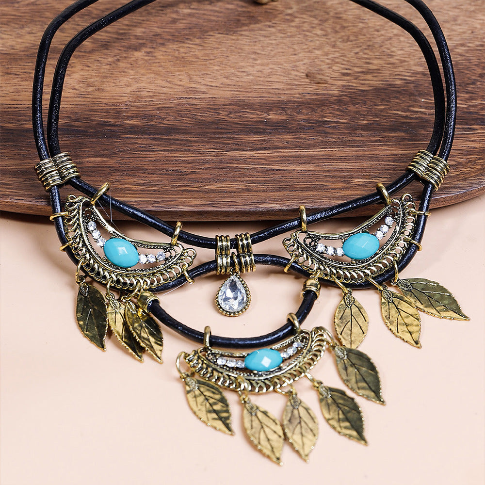 Bohemian Leaf Multilayer Tassel Necklace